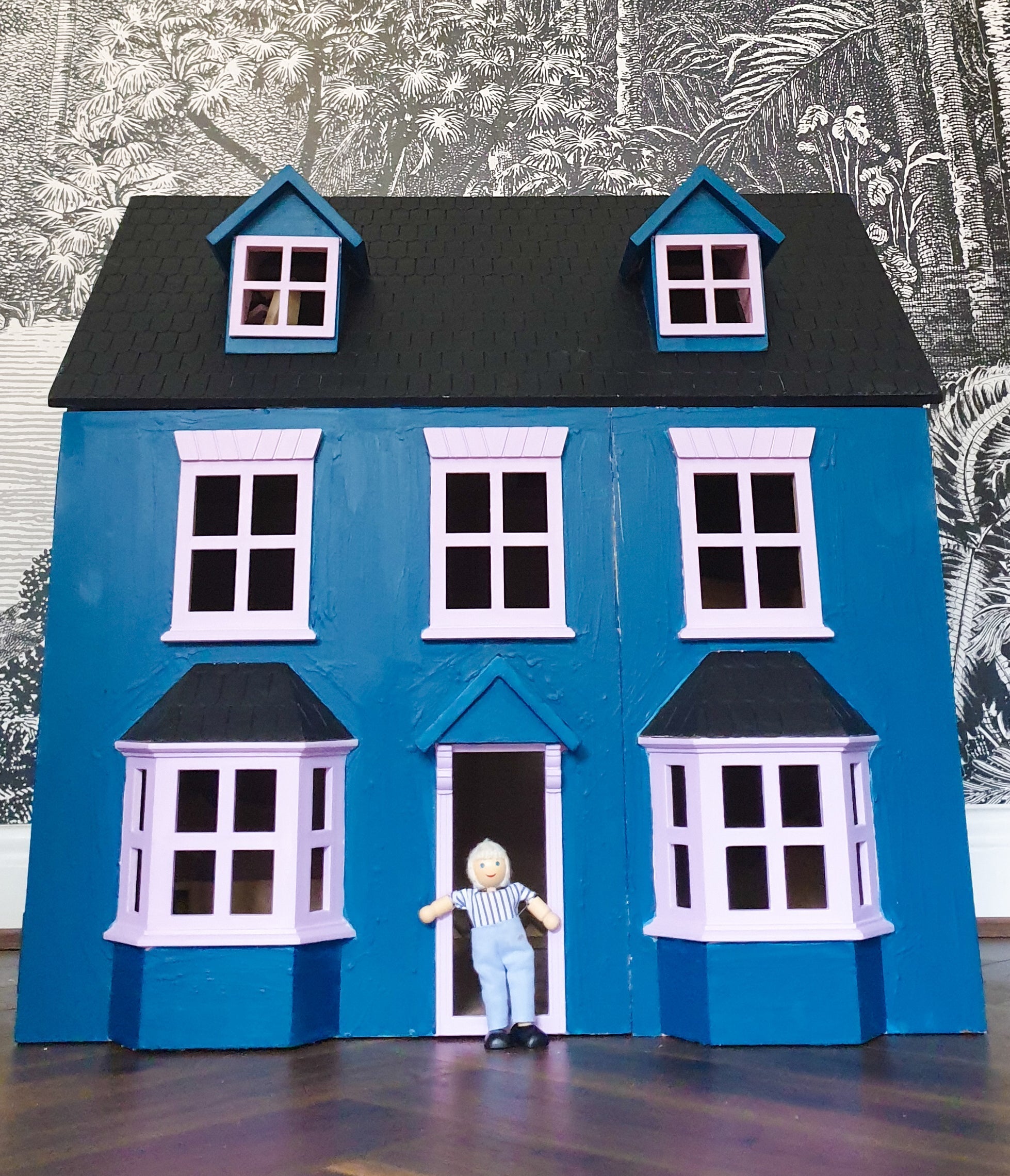 Steel Teal & Blackjack Dollhouse Paint Makeover